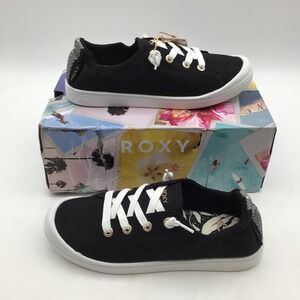 Roxy Bayshore Plus 016 Charcoal Canvas Lace Up Sneakers Womens US Size 7 NEW